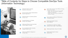 Table Of Contents For Steps To Choose Compatible Devops Tools Information Technology Elements PDF Table Of Contents For Steps To Choose Compatible Devops Tools Information Technology Elements PDF