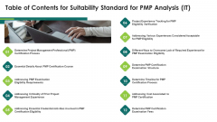 Table Of Contents For Suitability Standard For Pmp Analysis It Infographics PDF Table Of Contents For Suitability Standard For Pmp Analysis It Infographics PDF