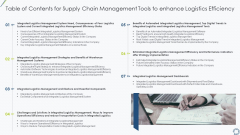 Table Of Contents For Supply Chain Management Tools To Enhance Logistics Efficiency Designs PDF