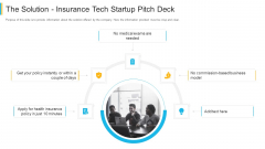 The Solution Insurance Tech Startup Pitch Deck Infographics PDF The Solution Insurance Tech Startup Pitch Deck Infographics PDF