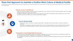 Three Part Approach To Maintain A Positive Work Culture At Medical Facility Elements PDF