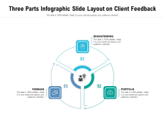 Three Parts Infographic Slide Layout On Client Feedback Ppt PowerPoint Presentation File Gridlines PDF
