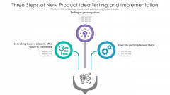 Three Steps Of New Product Idea Testing And Implementation Ppt Summary Ideas PDF Three Steps Of New Product Idea Testing And Implementation Ppt Summary Ideas PDF
