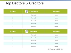 Top Debtors And Creditors Ppt PowerPoint Presentation Professional Design Ideas
