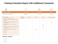 Training Evaluation Report With Additional Comments Ppt PowerPoint Presentation Icon Layouts PDF