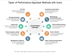 Types Of Performance Appraisal Methods With Icons Ppt PowerPoint Presentation Styles Picture Types Of Performance Appraisal Methods With Icons Ppt PowerPoint Presentation Styles Picture