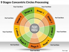Timeline Ppt Template 9 Stages Concentric Circles Processing
