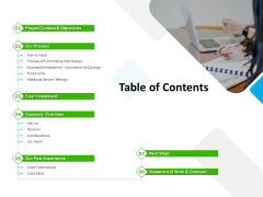 UX Design Services Proposal Table Of Contents Slides PDF UX Design Services Proposal Table Of Contents Slides PDF