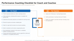 Upskill Training For Employee Performance Improvement Performance Coaching Checklist For Coach And Coachee Portrait PDF