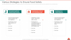 Various Strategies To Ensure Food Safety Increased Superiority For Food Products Icons PDF