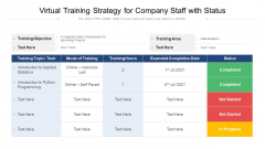 Virtual Training Strategy For Company Staff With Status Ppt Infographic Template Icons PDF Virtual Training Strategy For Company Staff With Status Ppt Infographic Template Icons PDF