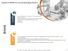 WOM Marketing Impact Of WOM On Crucial Branding Factors Ppt Infographics Portrait PDF WOM Marketing Impact Of WOM On Crucial Branding Factors Ppt Infographics Portrait PDF
