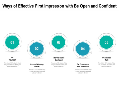 Ways Of Effective First Impression With Be Open And Confident Ppt PowerPoint Presentation Gallery Mockup PDF