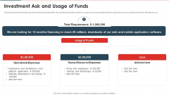 Website And Mobile Application Development Business Investment Ask And Usage Of Funds Icons PDF Website And Mobile Application Development Business Investment Ask And Usage Of Funds Icons PDF