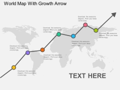 World Map With Growth Arrow Powerpoint Template