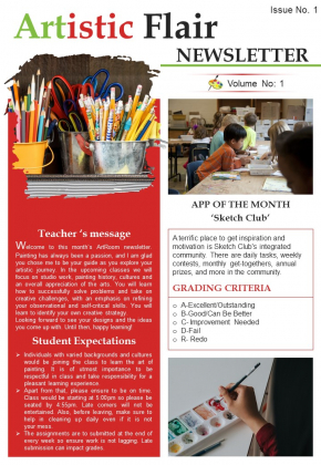 Bifold One Pager Newsletter For Monthly Art Class Template