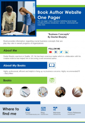 Book Author Website One Pager PDF Document PPT Template