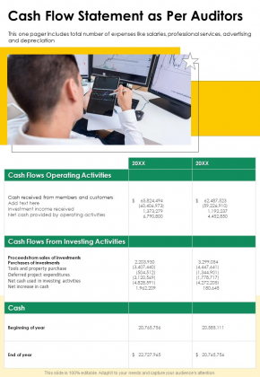 Cash Flow Statement As Per Auditors One Pager Documents