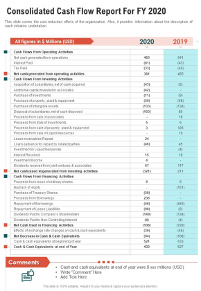 Consolidated Cash Flow Report For FY 2020 One Pager Documents