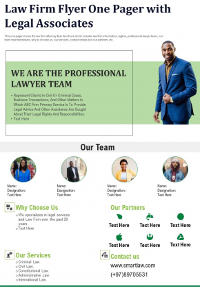 Law Firm Flyer One Pager With Legal Associates PDF Document PPT Template