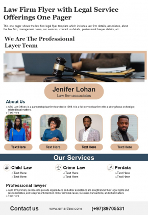Law Firm Flyer With Legal Service Offerings One Pager PDF Document PPT Template