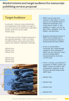 Market Interest And Target Audience For Manuscript Publishing Services One Pager Sample Example Document