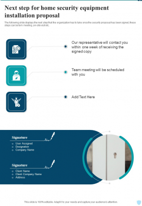 Next Step For Home Security Equipment Installation Proposal One Pager Sample Example Document