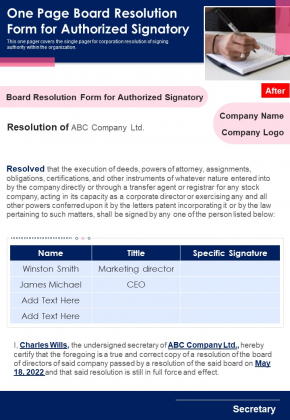 One Page Board Resolution Form For Authorized Signatory PDF Document PPT Template One Page Board Resolution Form For Authorized Signatory PDF Document PPT Template