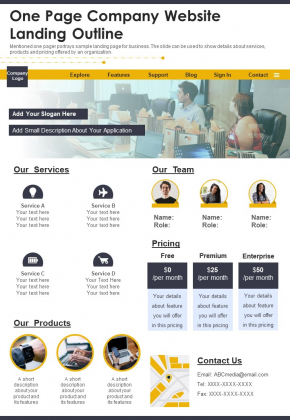 One Page Company Website Landing Outline PDF Document PPT Template One Page Company Website Landing Outline PDF Document PPT Template