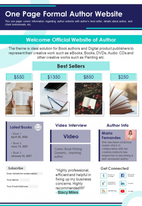 One Page Formal Author Website PDF Document PPT Template One Page Formal Author Website PDF Document PPT Template