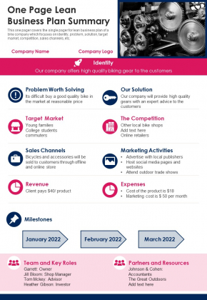 One Page Lean Business Plan Summary PDF Document PPT Template One Page Lean Business Plan Summary PDF Document PPT Template