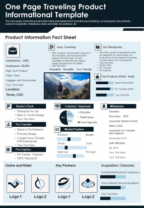 One Page Traveling Product Informational Template PDF Document PPT Template One Page Traveling Product Informational Template PDF Document PPT Template