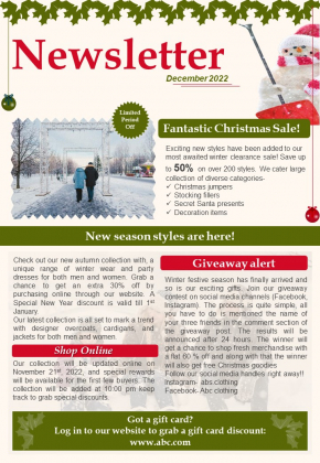 One Pager Cold Season Themed Newsletter PDF Document PPT Template