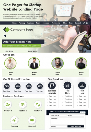 One Pager For Startup Website Landing Page PDF Document PPT Template One Pager For Startup Website Landing Page PDF Document PPT Template