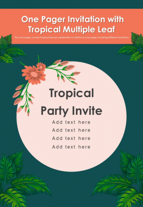 One Pager Invitation With Tropical Multiple Leaf PDF Document PPT Template One Pager Invitation With Tropical Multiple Leaf PDF Document PPT Template
