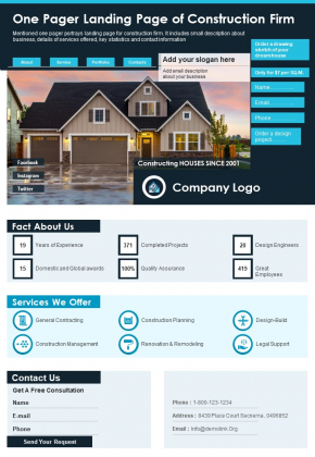 One Pager Landing Page Of Construction Firm PDF Document PPT Template One Pager Landing Page Of Construction Firm PDF Document PPT Template