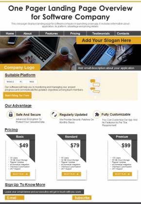 One Pager Landing Page Overview For Software Company PDF Document PPT Template One Pager Landing Page Overview For Software Company PDF Document PPT Template