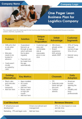 One Pager Lean Business Plan For Logistics Company PDF Document PPT Template One Pager Lean Business Plan For Logistics Company PDF Document PPT Template