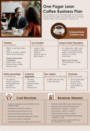 One Pager Lean Coffee Business Plan PDF Document PPT Template One Pager Lean Coffee Business Plan PDF Document PPT Template