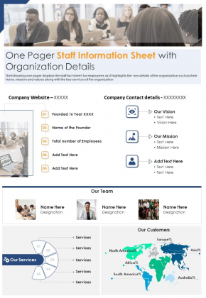 One_Pager_Staff_Information_Sheet_With_Organization_Details_PDF_Document_PPT_Template_Slide_1