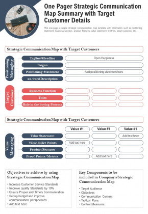 One_Pager_Strategic_Communication_Map_Summary_With_Target_Customer_Details_PDF_Document_PPT_Template_Slide_1