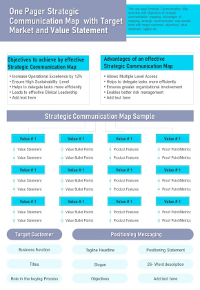 One_Pager_Strategic_Communication_Map_With_Target_Market_And_Value_Statement_PDF_Document_PPT_Template_Slide_1
