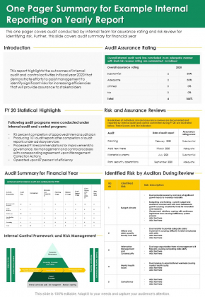 One Pager Summary For Example Internal Reporting On Yearly Report One Pager Documents