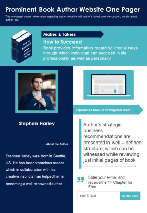 Prominent Book Author Website One Pager PDF Document PPT Template Prominent Book Author Website One Pager PDF Document PPT Template