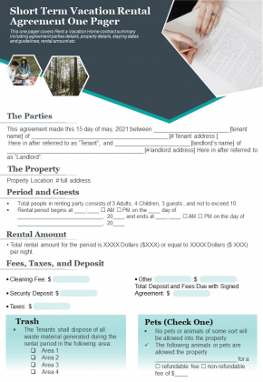 Short_Term_Vacation_Rental_Agreement_One_Pager_PDF_Document_PPT_Template_Slide_1