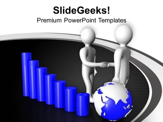 3d Handshake With Graph And Globe PowerPoint Templates Ppt Backgrounds For Slides 0213