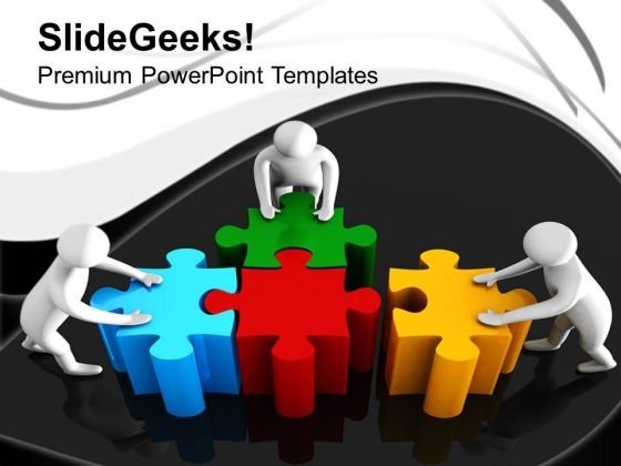 3d Man Assembling Jigsaw Puzzles Teamwork PowerPoint Templates Ppt Backgrounds For Slides 1112