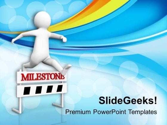 3d Man Crossing The Milestone PowerPoint Templates Ppt Backgrounds For Slides 0813 3d Man Crossing The Milestone PowerPoint Templates Ppt Backgrounds For Slides 0813