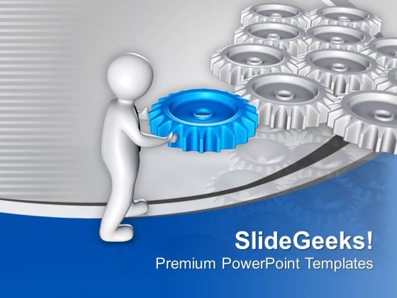 3d Man Holding Blue Gear PowerPoint Templates Ppt Backgrounds For Slides 0713 3d Man Holding Blue Gear PowerPoint Templates Ppt Backgrounds For Slides 0713