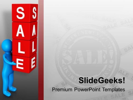 3d man holding cubes of word sale powerpoint templates ppt sell powerpoint templates